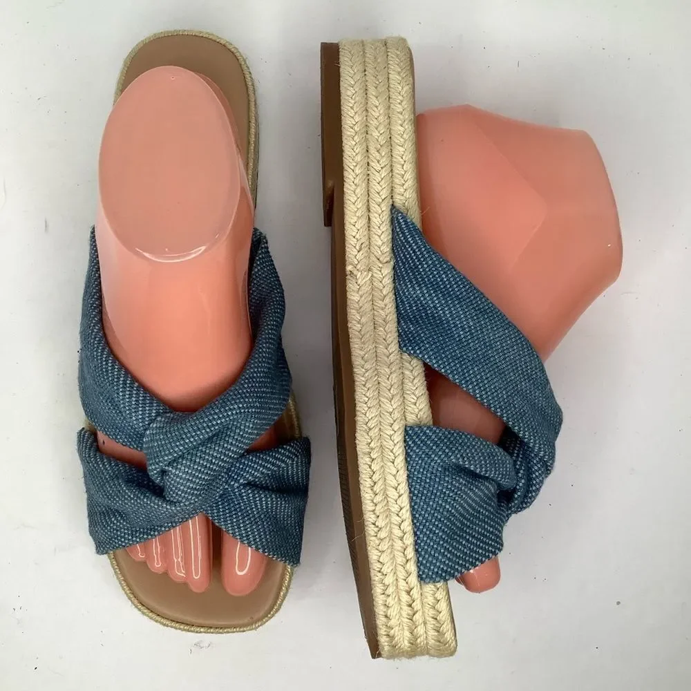 Lucky Brand Espadrilles Slip On Denim Blue Twist Knot Platform Sandals Sz 9.5M